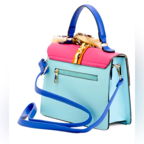 Aldo NWT Colorful Pink Blue Yellow Satchel Crossbody & Scarf Purse Bag (P054) - Picture 10 of 11